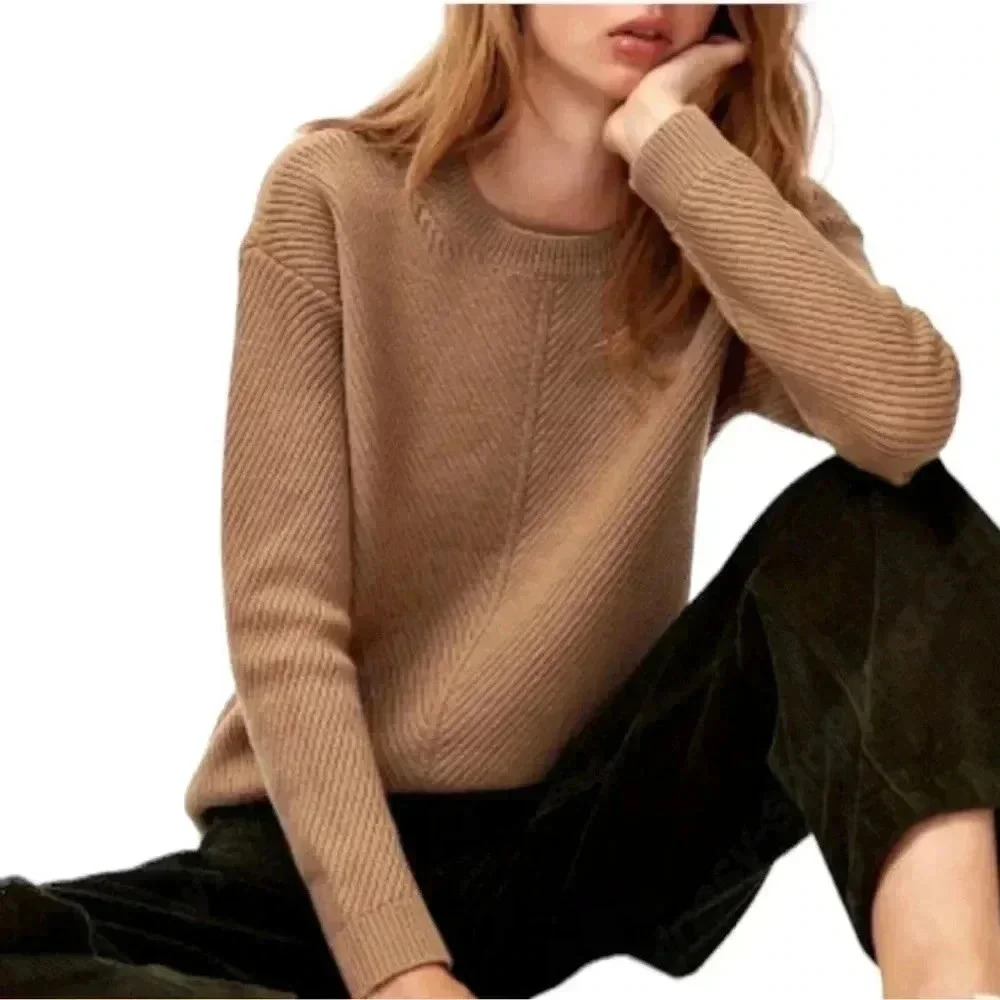 Aritzia Wilfred Free Isabelli Sweater Crew Neck Pullover Long Sleeve Brown XXS